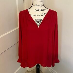 Red Women's Long-Sleeve V-Neck Blouse